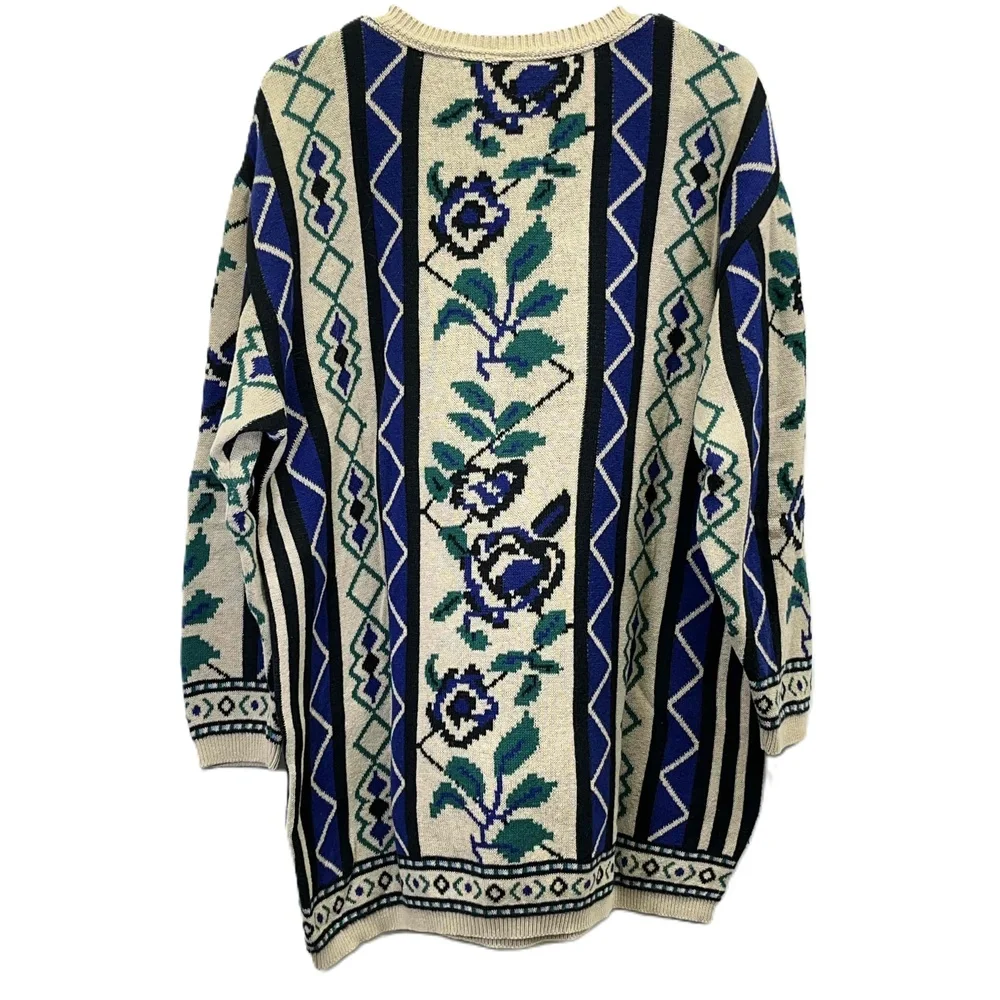 Vintage Liz & Co Cotton Womens Multicolor Floral Roses Knit Crewneck Sweater Med - Picture 2 of 12